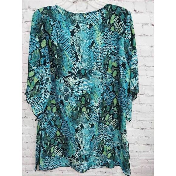 Giadamarina Womens Swim Cover Up Blue Black Snake Print Tie Keyhole Neck OS - Picture 2 of 4